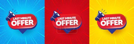 Illustration for Last minute offer banner. Sunburst offer banner, flyer or poster. Promotion speech bubble. Announcement promo icon. Last minute promo event banner. Starburst pop art coupon. Special deal. Vector - Royalty Free Image