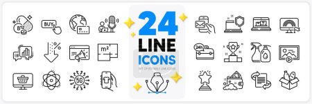 Illustration for Icons set of Floor plan, Computer security and Internet pay line icons pack for app with Web shop, Low percent, Launder money thin outline icon. Cleaning liquids, Messenger mail. Vector - Royalty Free Image