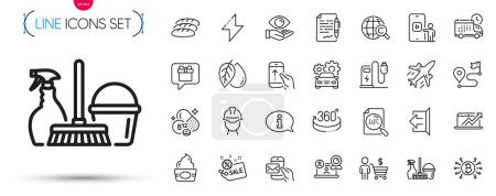 Illustration for Pack of Information, Charging station and Cobalamin vitamin line icons. Include Agreement document, Bitcoin system, Sign out pictogram icons. Car service, Video conference, Ice cream signs. Vector - Royalty Free Image