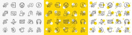 Illustration for Outline Podium, Chemistry molecule and Dating chat line icons pack for web with Journey, Magistrates court, Idea line icon. Fake news, Notification bell, Edit user pictogram icon. Vector - Royalty Free Image