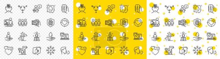 Illustration for Outline Water care, Heart target and Painter line icons pack for web with Group, Info app, Fingerprint line icon. Heart, Discrimination, Genders pictogram icon. Difficult stress, Anxiety, Head. Vector - Royalty Free Image