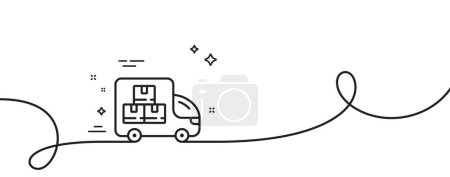 Illustration for Delivery truck line icon. Continuous one line with curl. Warehouse boxes sign. Wholesale goods symbol. Delivery truck single outline ribbon. Loop curve pattern. Vector - Royalty Free Image