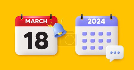 Calendar date 3d icon. 18th day of the month icon. Event schedule date. Meeting appointment time. 18th day of March month. Calendar event reminder date. Vector