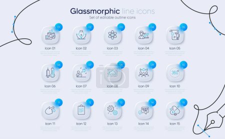Illustration for Set of Pen tool, Music and Folate vitamin line icons for web app. Success business, Clipboard, Quick tips icons. 360 degrees, Work, Manual doc signs. Cloud system, Thermometer, Chemistry atom. Vector - Royalty Free Image