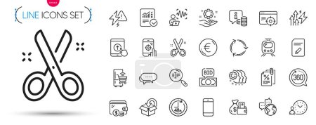 Illustration for Pack of Voice wave, Recycling and Return package line icons. Include 360 degrees, Bid offer, Refrigerator pictogram icons. Dots message, Lightning bolt, Seo targeting signs. Vector - Royalty Free Image