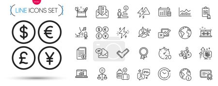 Illustration for Pack of Stress grows, Creativity concept and Tick line icons. Include Internet, Calendar, Remove team pictogram icons. Certificate, Windmill turbine, Trade infochart signs. Consulting. Vector - Royalty Free Image