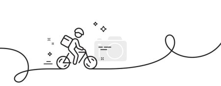 Ilustración de Icono de línea de bicicleta de entrega. Continuo una línea con rizo. Signo de mensajero de bicicletas. Símbolo de transporte urbano. Bicicleta de entrega cinta de contorno único. Patrón de curva de bucle. Vector - Imagen libre de derechos