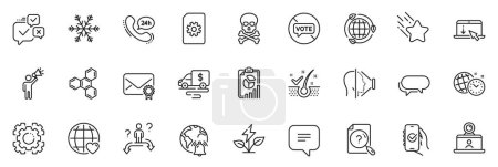 Illustration for Icons pack as Verified mail, Stop voting and Brand ambassador line icons for app include Chemical hazard, Chemical formula, Business choice outline thin icon web set. Vector - Royalty Free Image