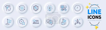 Illustration for Spanner, Milestone and Timer line icons for web app. Pack of Mindfulness stress, Food delivery, Online documentation pictogram icons. Reject refresh, Inspiration, 5g internet signs. Vector - Royalty Free Image