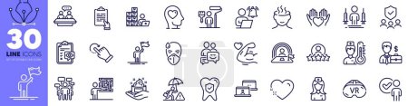 Illustration for Painter, Communication and Inventory line icons pack. Leadership, Voting campaign, Outsource work web icon. Human rating, Thermometer, Hospital nurse pictogram. Mental health, Clipboard. Vector - Royalty Free Image