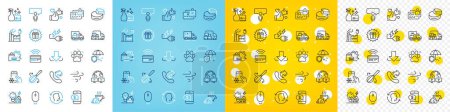 Illustration for Vector icons set of Factory, Delivery truck and Like line icons pack for web with Download, Phone payment, Video conference outline icon. Cooking whisk, Refrigerator app. Vector - Royalty Free Image