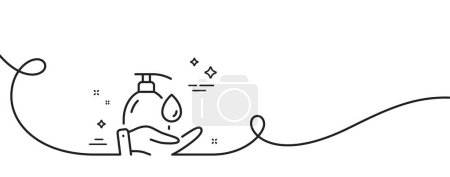 Illustration for Wash hands line icon. Continuous one line with curl. Covid hygiene sign. Washing liquid symbol. Wash hands single outline ribbon. Loop curve pattern. Vector - Royalty Free Image