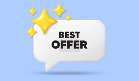 Illustration for Best offer tag. 3d speech bubble banner with stars. Special price Sale sign. Advertising Discounts symbol. Best offer chat speech message. 3d offer talk box. Vector - Royalty Free Image