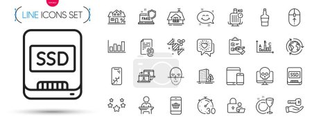 Illustration for Pack of Election candidate, Mortgage and Balcony line icons. Include Lock, Chemistry dna, Mobile devices pictogram icons. Friends chat, Outsource work, Ssd signs. Scotch bottle. Vector - Royalty Free Image