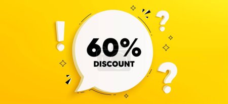 Illustration for 60 percent discount tag. Chat speech bubble banner with questions. Sale offer price sign. Special offer symbol. Discount speech bubble message. Quiz chat box. Vector - Royalty Free Image