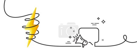Illustration for Megaphone line icon. Continuous one line with curl. Advertisement device symbol. Brand ambassador speech bubble sign. Megaphone single outline ribbon. Loop curve with energy. Vector - Royalty Free Image