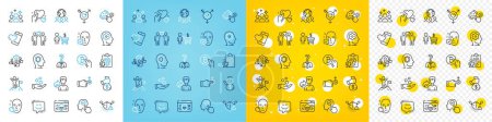 Illustration for Vector icons set of Teamwork, Genders and Leadership line icons pack for web with Face search, Fingerprint, Heart outline icon. Medical mask, Select user, Hold heart pictogram. Vector - Royalty Free Image