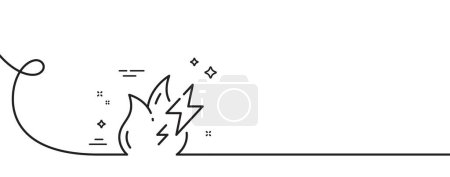 Illustration for Fire energy line icon. Continuous one line with curl. Flame power sign. Lightning bolt symbol. Fire energy single outline ribbon. Loop curve pattern. Vector - Royalty Free Image