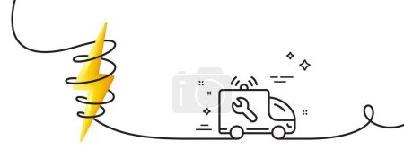 Illustration for Spanner tool line icon. Continuous one line with curl. Car repair service sign. Fix instruments symbol. Car service single outline ribbon. Loop curve with energy. Vector - Royalty Free Image