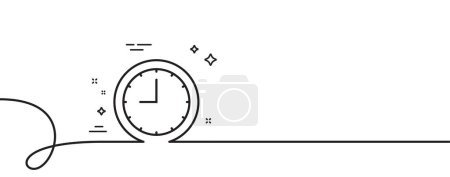 Ilustración de Icono de línea de reloj. Continuo una línea con rizo. Señal de tiempo. Reloj de oficina o símbolo del temporizador. Cinta de contorno único de tiempo. Patrón de curva de bucle. Vector - Imagen libre de derechos