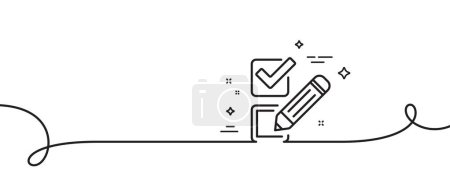 Illustration for Checkbox line icon. Continuous one line with curl. Survey choice sign. Business review symbol. Checkbox single outline ribbon. Loop curve pattern. Vector - Royalty Free Image