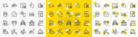 Illustration for Outline Cut tax, Usa close borders and Parking app line icons pack for web with Carousels, Annual tax, Coffee maker line icon. Buildings, Packing things, Investment pictogram icon. Vector - Royalty Free Image