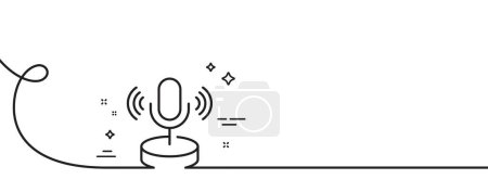 Illustration for Microphone line icon. Continuous one line with curl. Podcast mic sign. Radio interview symbol. Microphone single outline ribbon. Loop curve pattern. Vector - Royalty Free Image