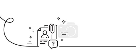 Illustration for Search employee line icon. Continuous one line with curl. Interview candidate sign. Question mark symbol. Search employee single outline ribbon. Loop curve pattern. Vector - Royalty Free Image
