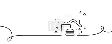 Illustration for Food delivery line icon. Continuous one line with curl. Burger meal sign. Catering service symbol. Food delivery single outline ribbon. Loop curve pattern. Vector - Royalty Free Image