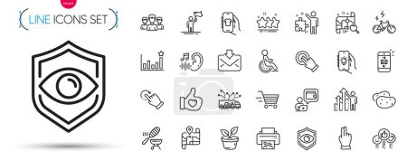 Illustration for Pack of Mail, Truck delivery and Rotation gesture line icons. Include Strategy, E-bike, Delivery shopping pictogram icons. Potato, Stars, Employee results signs. Incoming mail, Group. Vector - Royalty Free Image