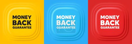 Illustration for Money back guarantee tag. Neumorphic offer banners. Promo offer sign. Advertising promotion symbol. Money back guarantee podium background. Product infographics. Vector - Royalty Free Image