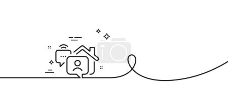 Illustration for Work at home line icon. Continuous one line with curl. Outsource job sign. Remote office employee symbol. Work home single outline ribbon. Loop curve pattern. Vector - Royalty Free Image