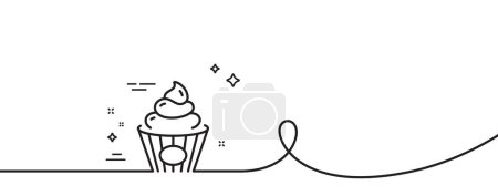 Téléchargez les illustrations : Icône ligne de gâteau. Continu une ligne avec boucle. Signe de cupcake d'anniversaire. Le symbole de la nourriture du dessert. Gâteau ruban contour unique. Courbe de boucle. Vecteur - en licence libre de droit