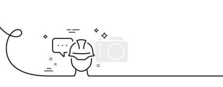 Illustration for Foreman talk line icon. Continuous one line with curl. Engineer or architect sign. Construction helmet symbol. Foreman single outline ribbon. Loop curve pattern. Vector - Royalty Free Image