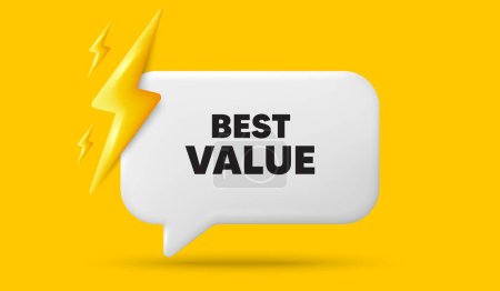 Illustration for Best value tag. 3d speech bubble banner with power energy. Special offer Sale sign. Advertising Discounts symbol. Best value chat speech message. 3d offer talk box. Vector - Royalty Free Image