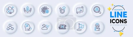 Illustration for Fair trade, Milestone and Seo gear line icons for web app. Pack of Target path, Search employees, Voicemail pictogram icons. Coronavirus, Windy weather, Pantothenic acid signs. Vector - Royalty Free Image