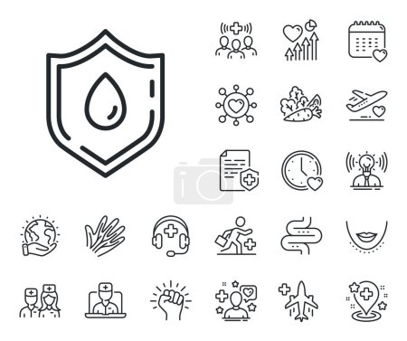 Illustration for Medical analyzes sign. Online doctor, patient and medicine outline icons. Blood donation line icon. Pharmacy medication symbol. Blood donation line sign. Vector - Royalty Free Image