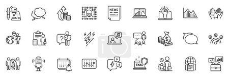 Illustration for Icons pack as Investment graph, Graph laptop and Talk bubble line icons for app include Correct answer, Business portfolio, Empower outline thin icon web set. Notification, Partnership. Vector - Royalty Free Image
