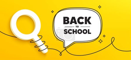 Illustration for Back to school tag. Continuous line chat banner. Education offer. End of vacation slogan. Back to school speech bubble message. Wrapped 3d search icon. Vector - Royalty Free Image
