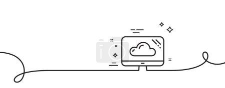 Illustration for Computer line icon. Continuous one line with curl. Cloud storage service sign. Monitor symbol. Cloud storage single outline ribbon. Loop curve pattern. Vector - Royalty Free Image