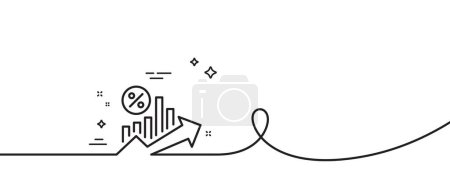 Illustration for Loan percent growth chart line icon. Continuous one line with curl. Discount sign. Credit percentage symbol. Loan percent single outline ribbon. Loop curve pattern. Vector - Royalty Free Image