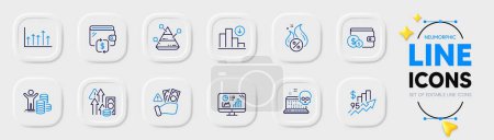Illustration for Analytics graph, Decreasing graph and Budget profit line icons for web app. Pack of Fraud, Rise price, Buying accessory pictogram icons. Cyber attack, Growth chart, Wallet signs. Vector - Royalty Free Image