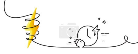 Illustration for Charging time line icon. Continuous one line with curl. Charge accumulator sign. Electric power symbol. Charging time single outline ribbon. Loop curve with energy. Vector - Royalty Free Image