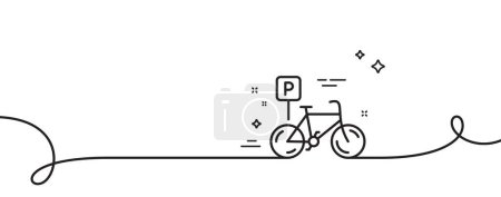 Téléchargez les illustrations : Icône de ligne de stationnement vélo. Continu une ligne avec boucle. Panneau du parc cyclable. Symbole du lieu de transport public. Parking à vélos ruban contour unique. Courbe de boucle. Vecteur - en licence libre de droit
