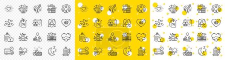 Illustration for Outline Fireworks rocket, Delivery and Buyer line icons pack for web with Discount tags, Heart, Love her line icon. Father day, Present, Baggage pictogram icon. Puzzle options. Vector - Royalty Free Image