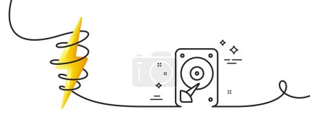 Illustration for HDD icon. Continuous one line with curl. Hard disk storage sign. Hard drive memory symbol. HDD single outline ribbon. Loop curve with energy. Vector - Royalty Free Image