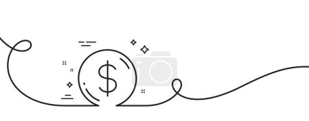 Illustration for Dollar money line icon. Continuous one line with curl. Usd currency sign. Cash coin symbol. Dollar money single outline ribbon. Loop curve pattern. Vector - Royalty Free Image