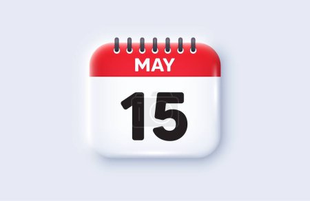 Illustration for Calendar date 3d icon. 15th day of the month icon. Event schedule date. Meeting appointment time. 15th day of May month. Calendar event reminder date. Vector - Royalty Free Image
