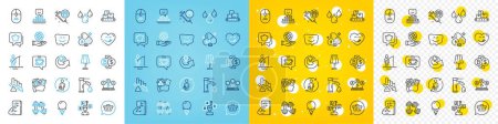 Illustration for Vector icons set of Wholesale goods, Deflation and Smile face line icons pack for web with Tap water, Ice cream, Table lamp outline icon. Replacement, Video conference, Safe planet pictogram. Vector - Royalty Free Image