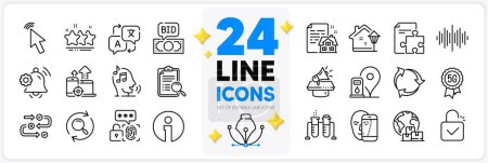 Illustration for Icons set of Cursor, 5g technology and Lock line icons pack for app with Survey progress, Petrol station, Street light thin outline icon. Sound wave, Translate, Strategy pictogram. Vector - Royalty Free Image
